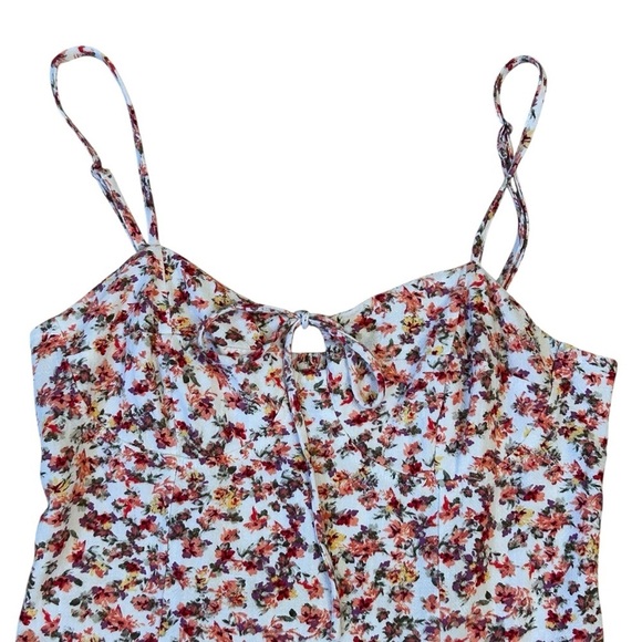 Red Pink Orange Mini Smocked Floral Spaghetti Strap Dress Medium - Picture 4 of 11